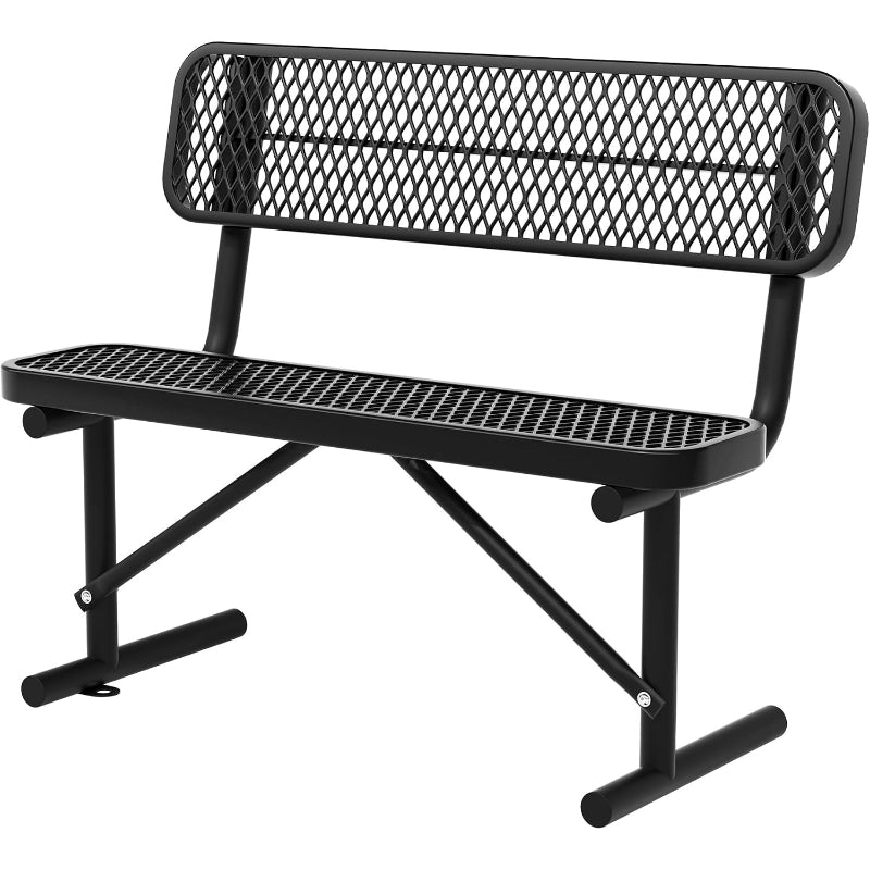 Black Heavy Duty Metal Park Bench with Backrest