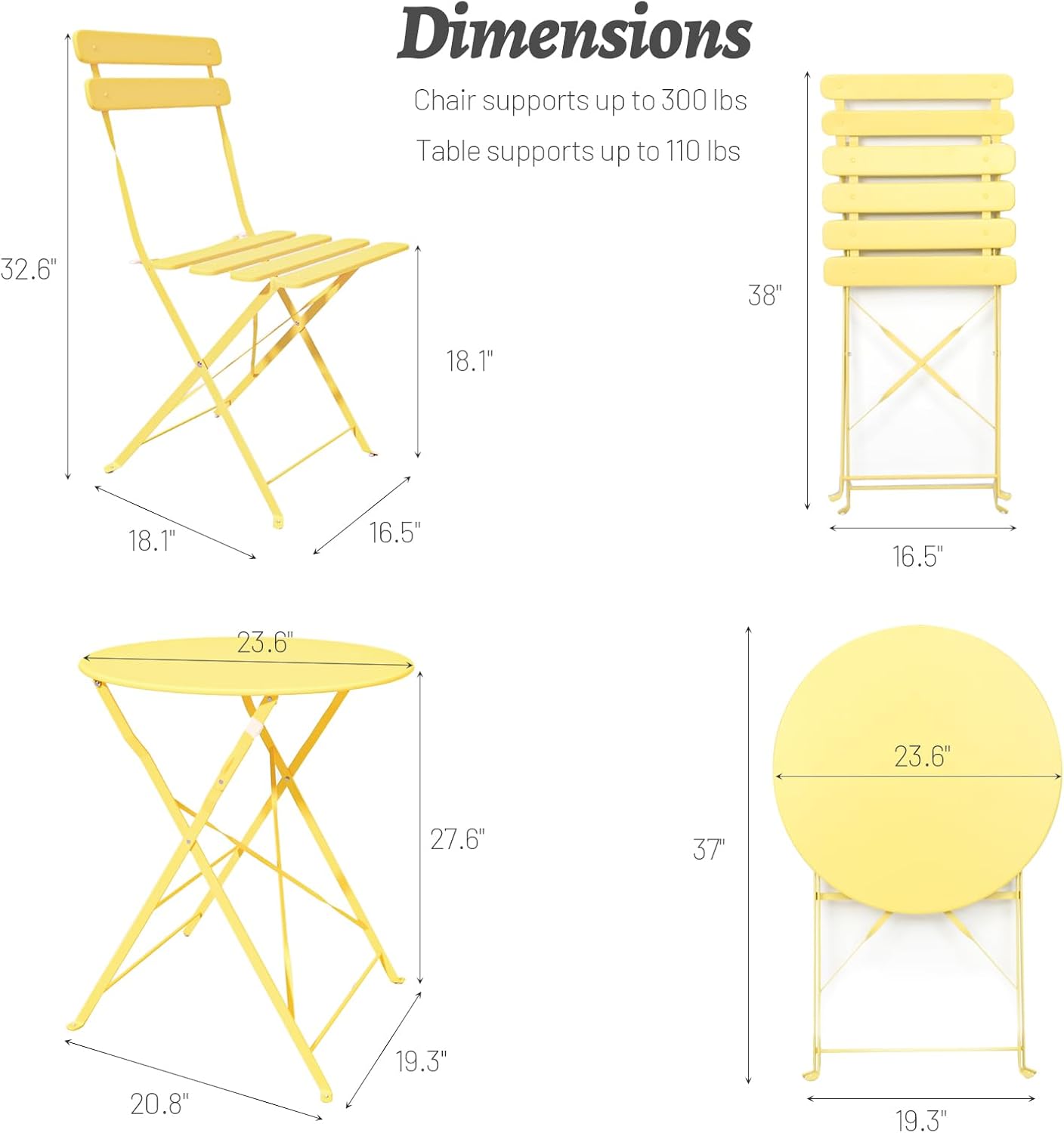 Yellow Cushioned 3-Piece Folding Bistro Set