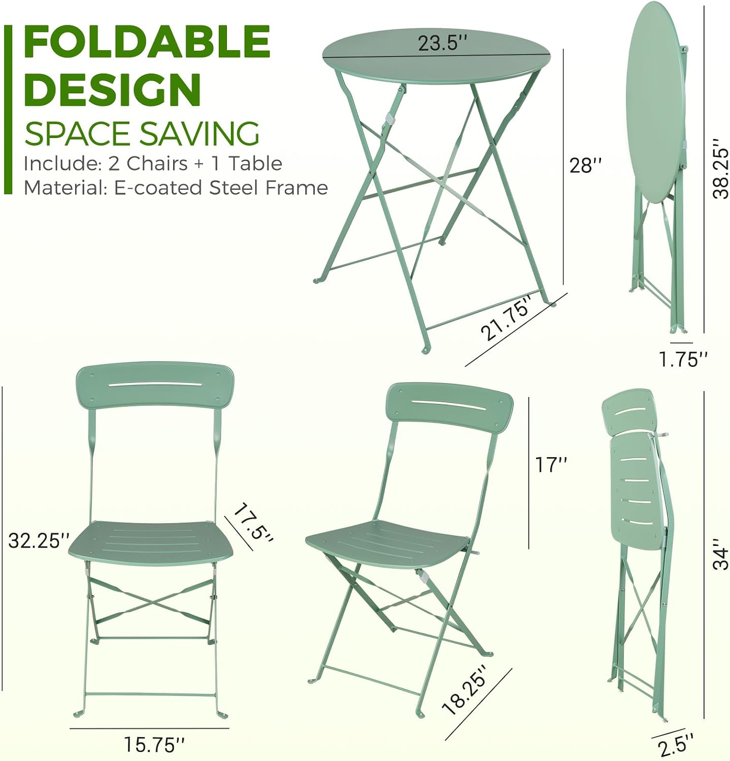 Sage Green 3-Piece Bistro Set