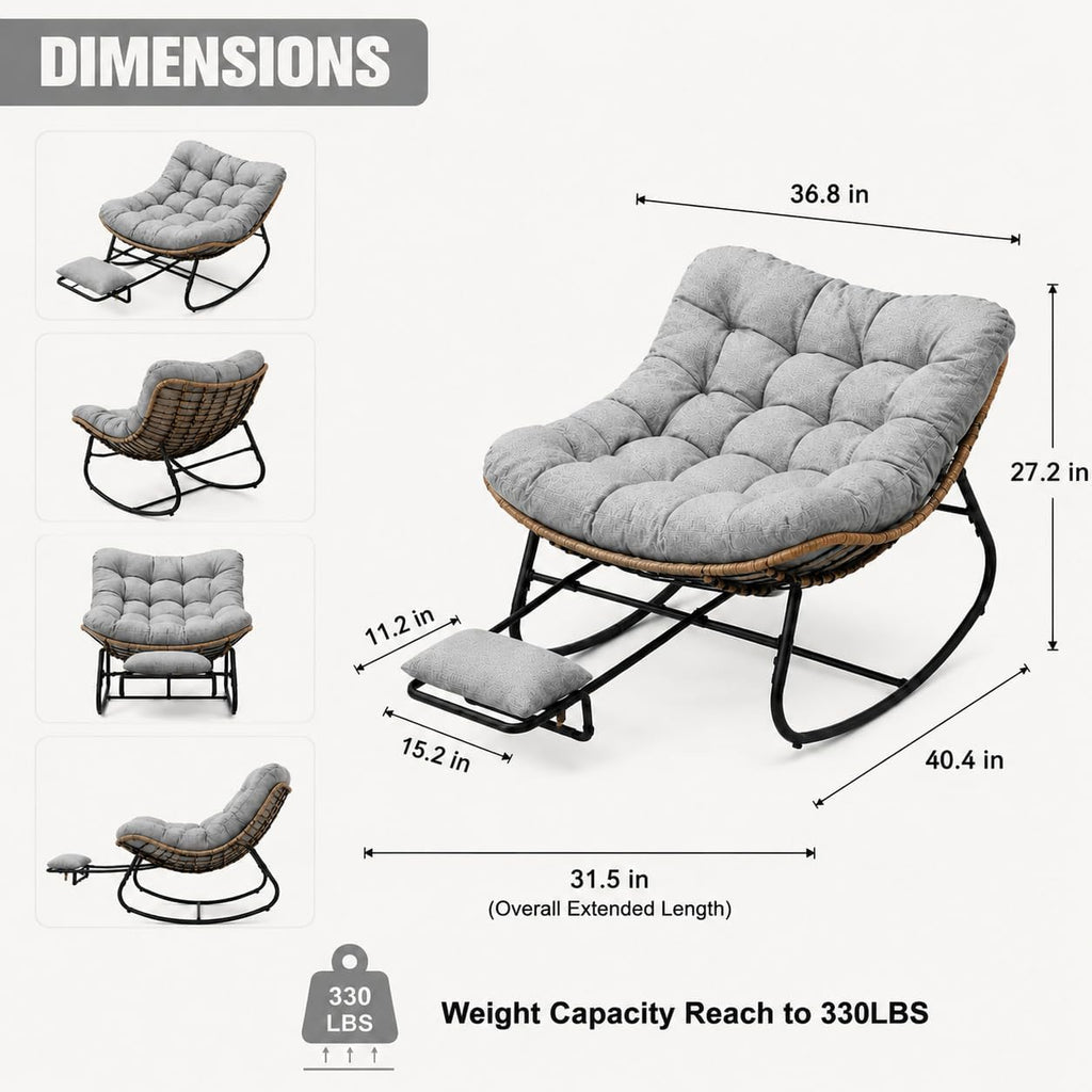 Grey Rocking Chair with Zero-Gravity Foot Rest & Ottoman