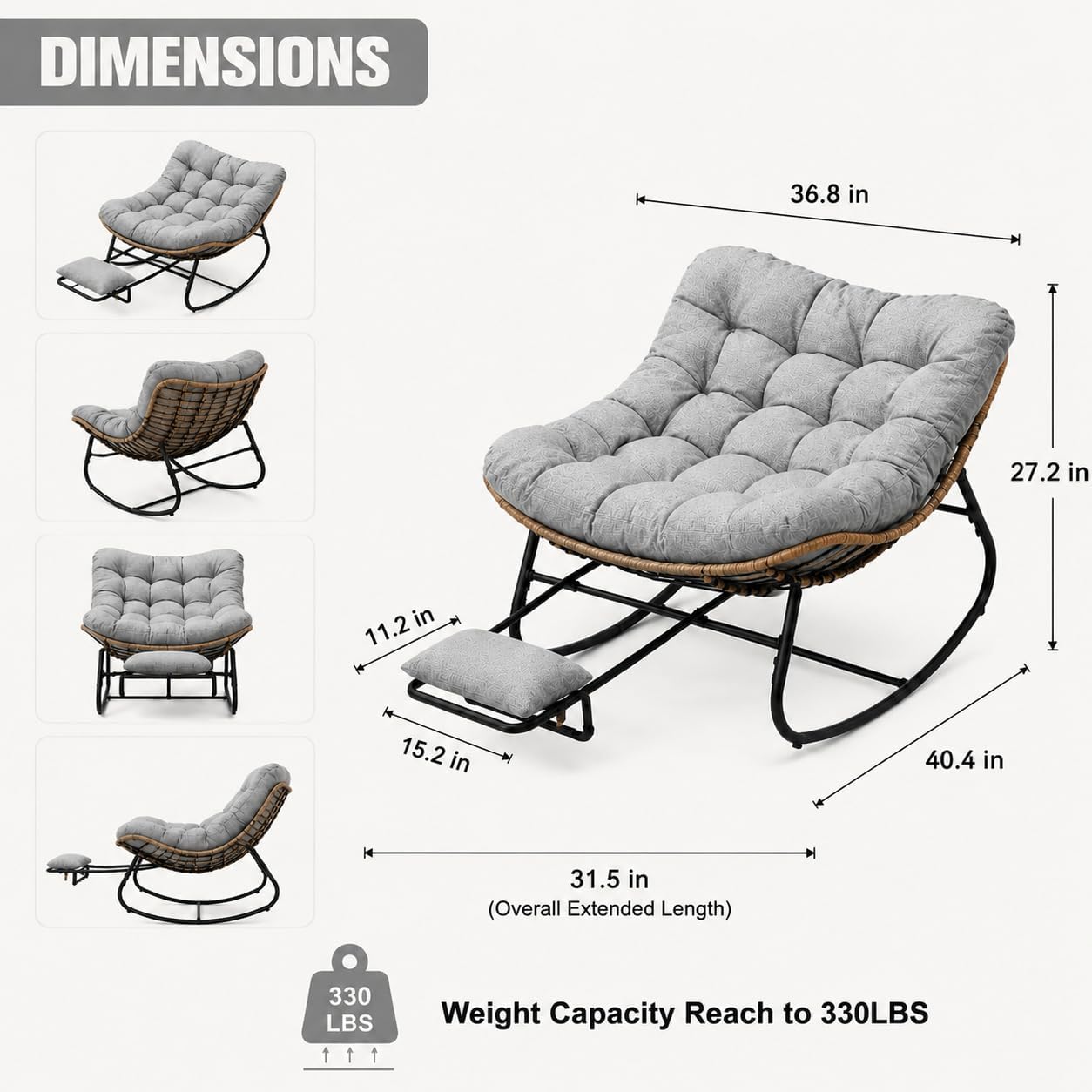 Grey Rocking Chair with Zero-Gravity Foot Rest & Ottoman