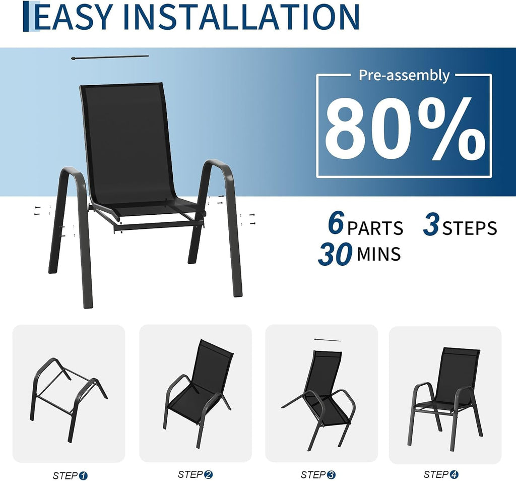 Black Stackable High-Back Patio Chairs Set of 4