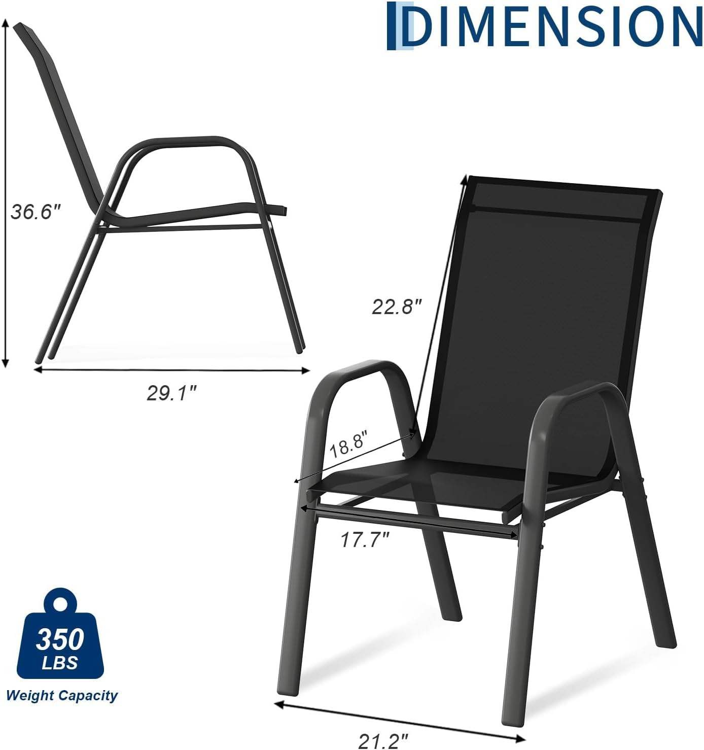 Black Stackable High-Back Patio Chairs Set of 4