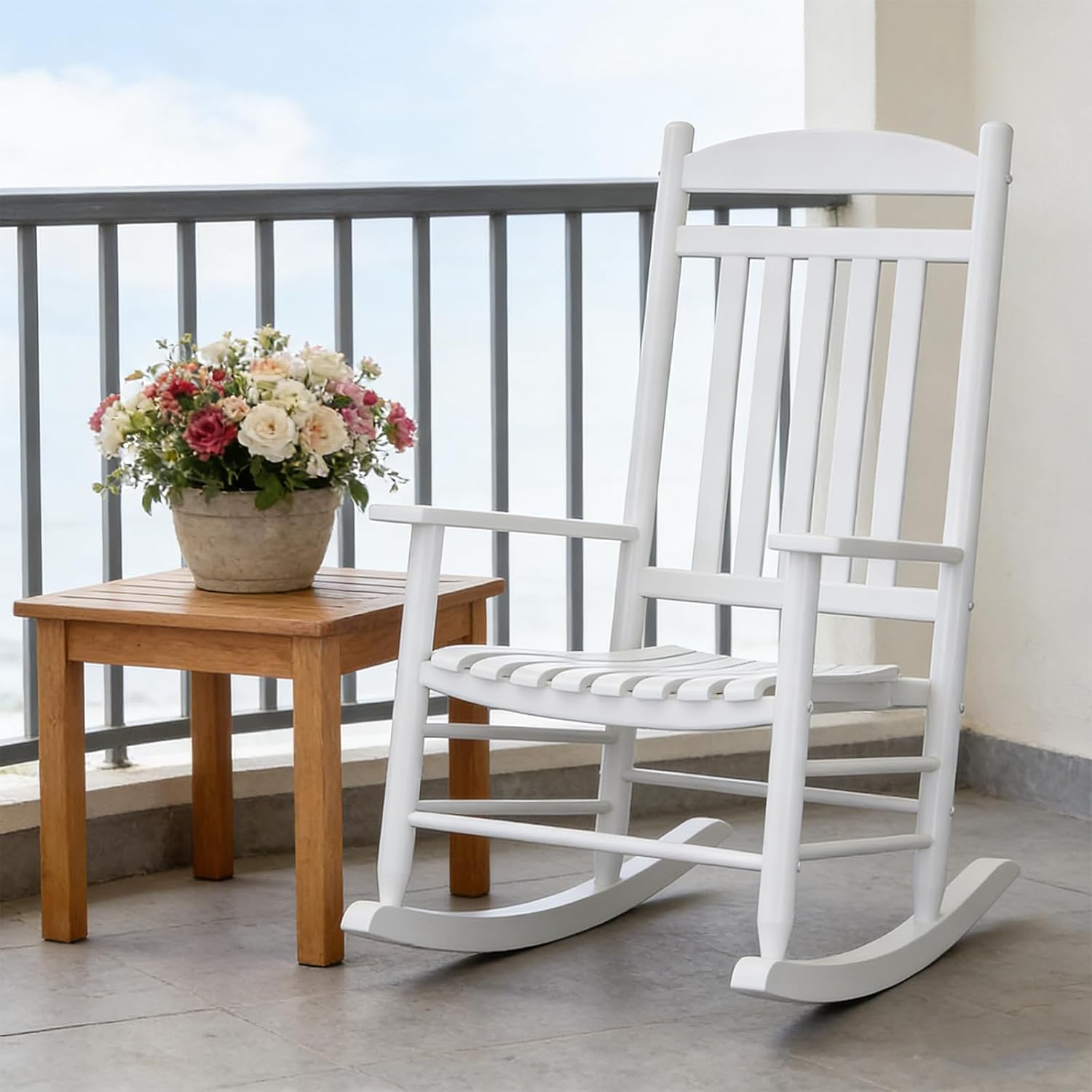 White Oversized Wooden Outdoor Rocking Chair