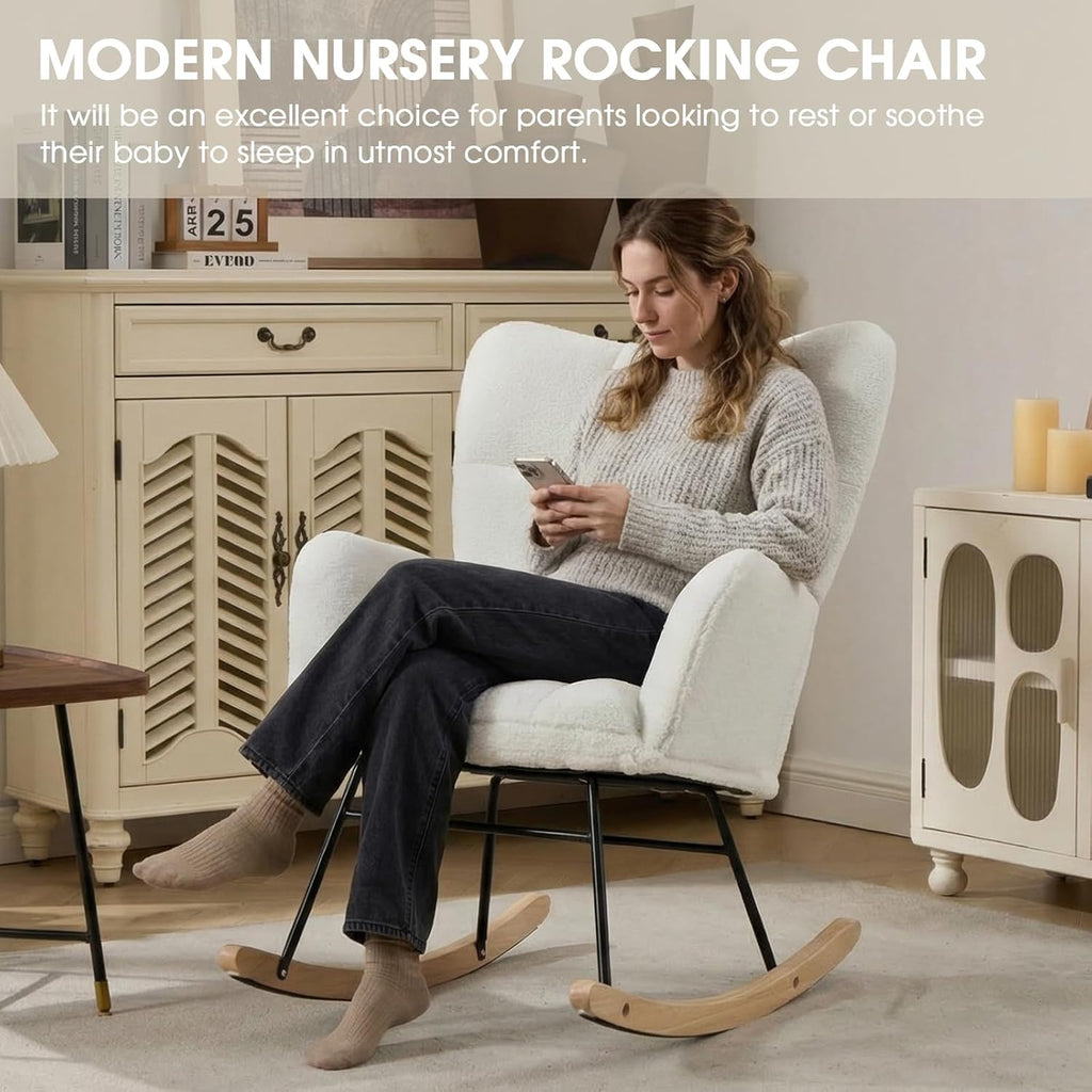 Ivory Teddy Tufted Glider Rocking Chair