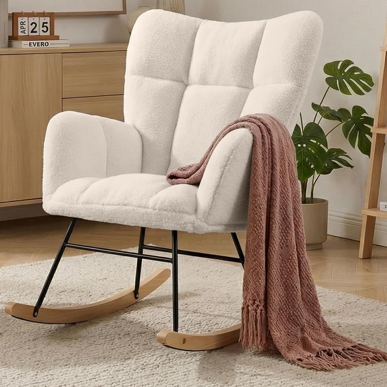 Ivory Teddy Tufted Glider Rocking Chair