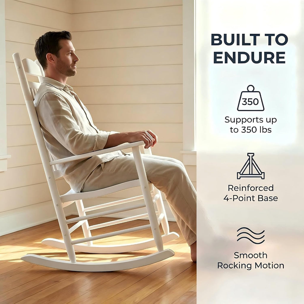 White Oversized Wooden Outdoor Rocking Chair