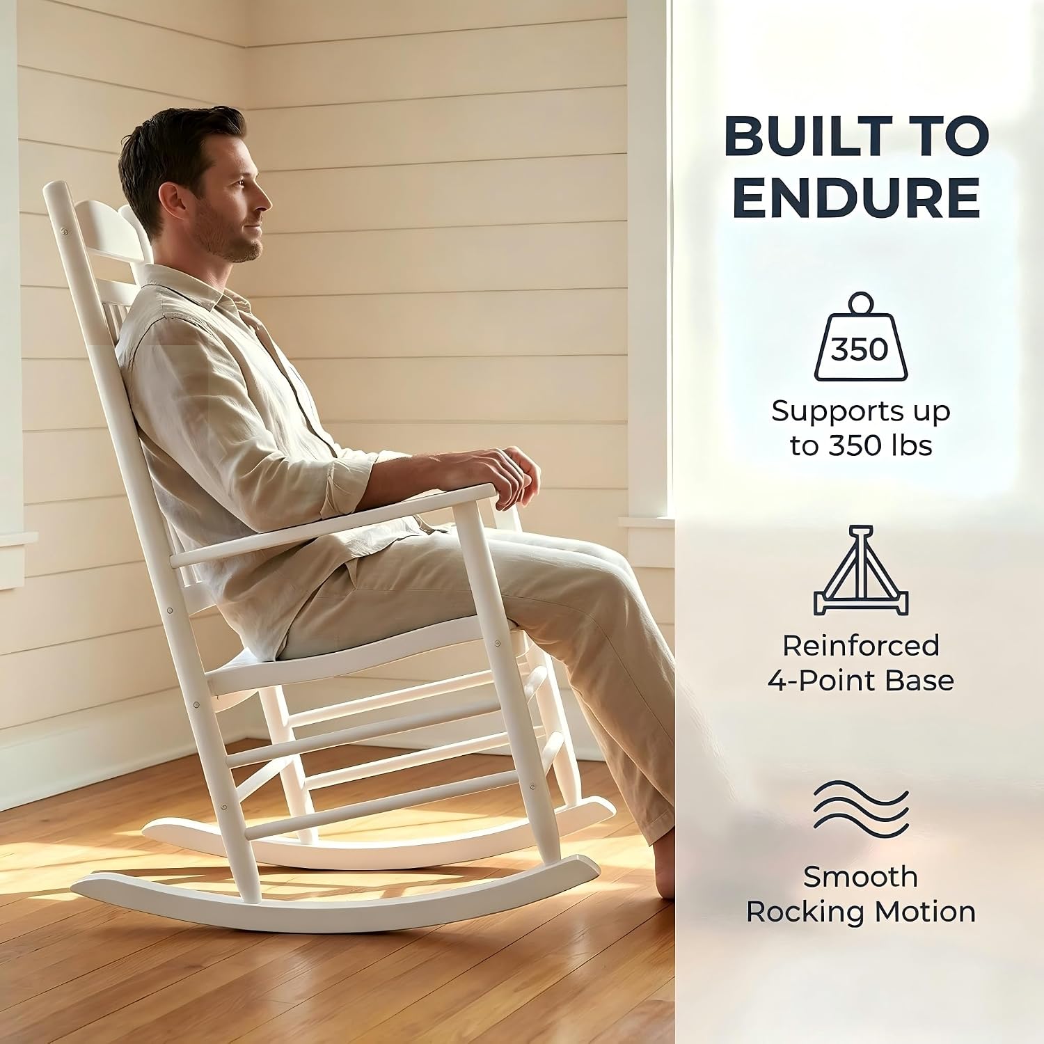 White Oversized Wooden Outdoor Rocking Chair