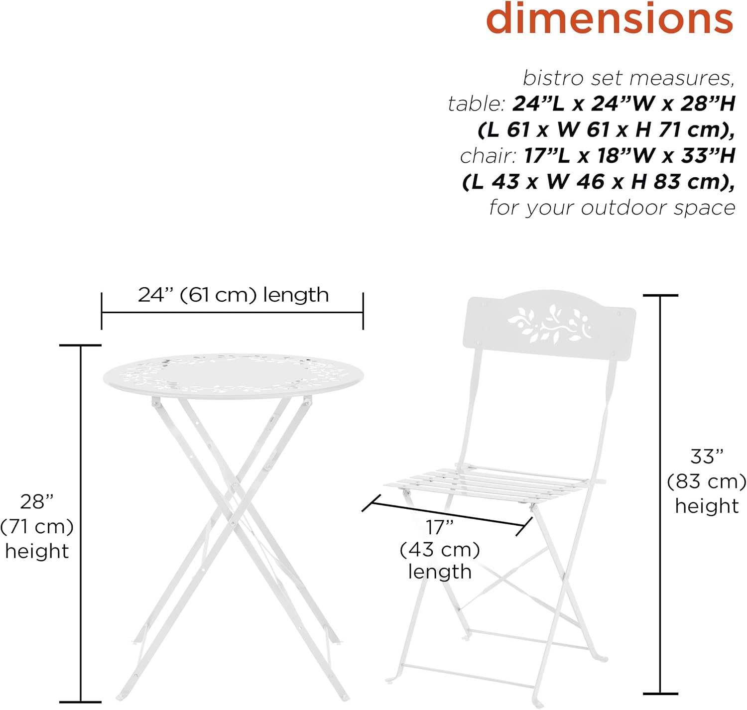 White 3-Piece Folding Bistro Set