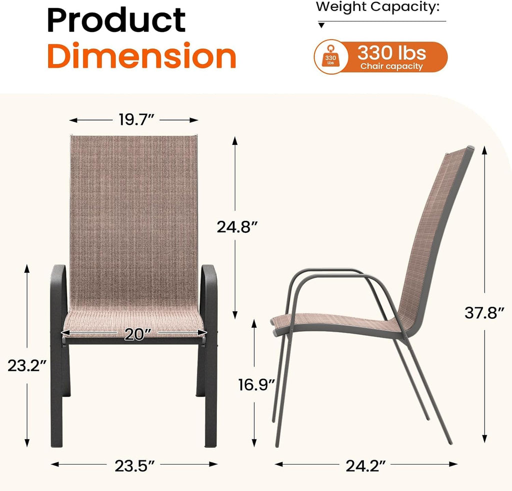 Brown Stackable Patio Chairs Set of 4
