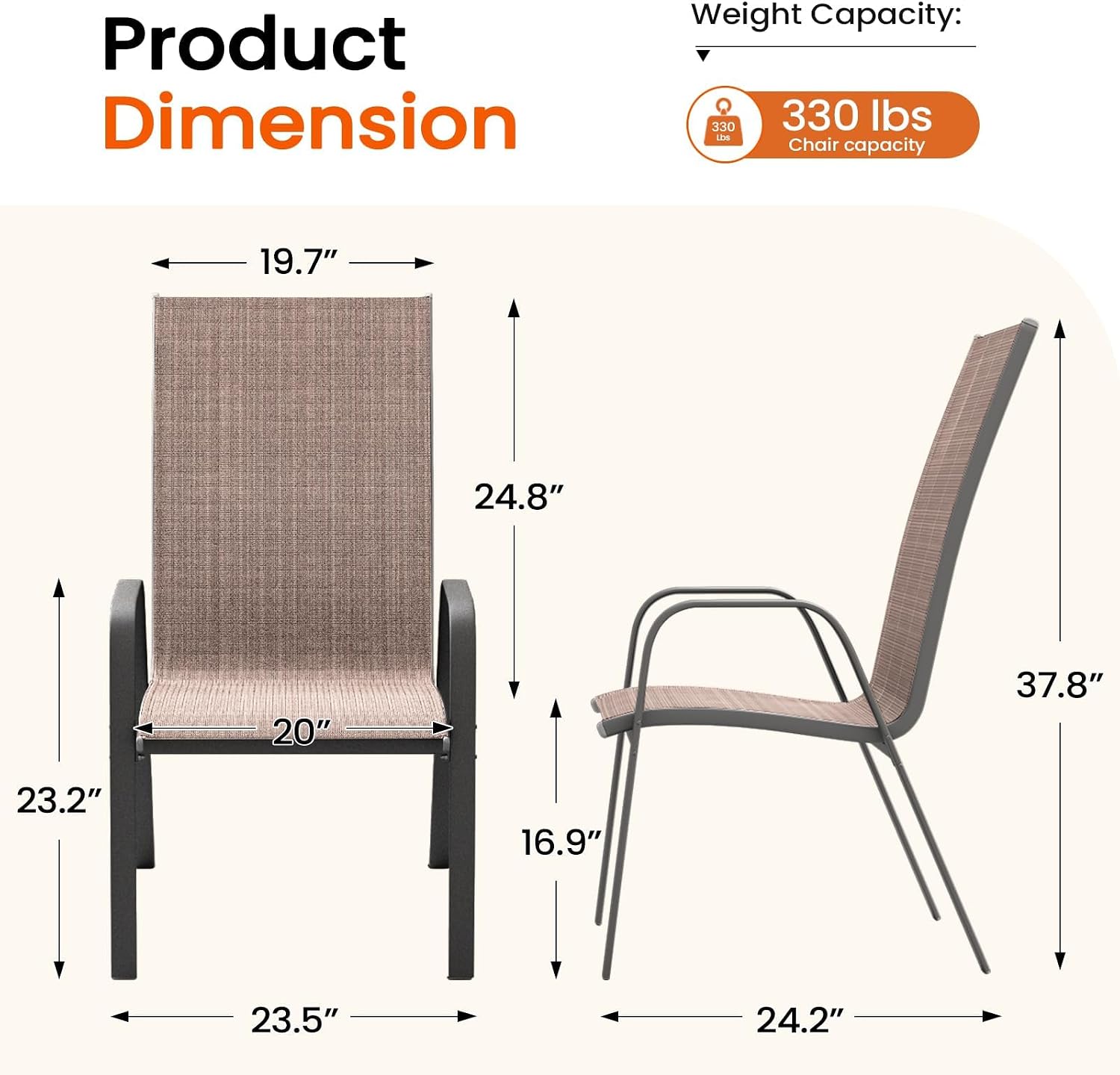 Brown Stackable Patio Chairs Set of 4