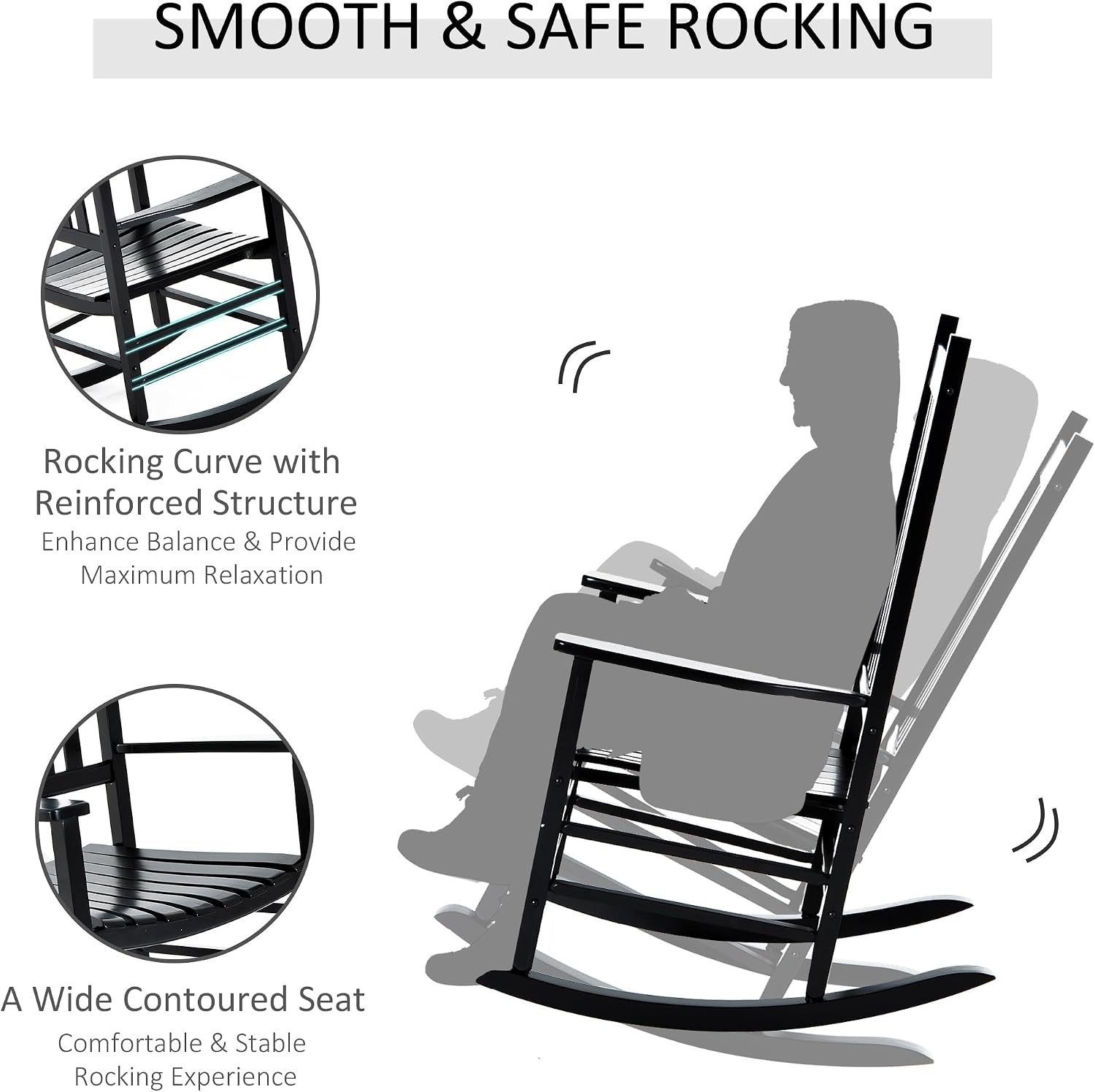Black Wooden Outdoor Rocking Chair