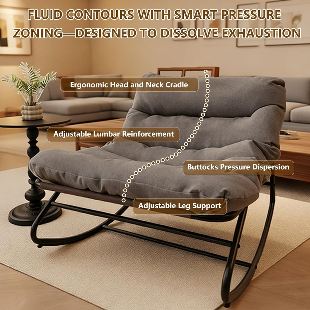 Gray Papasan Rocking Chair with Plush Cushion, 350 Lbs
