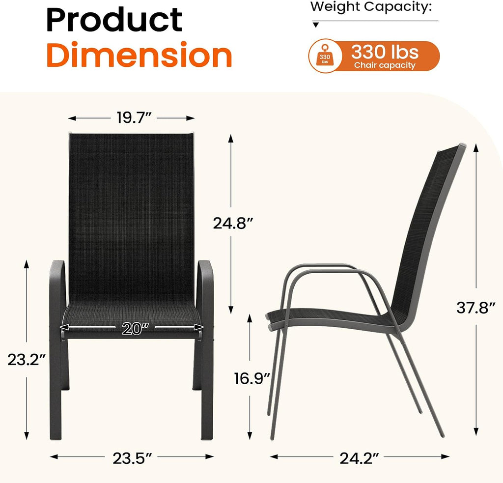 Black Stackable Patio Chairs Set of 4