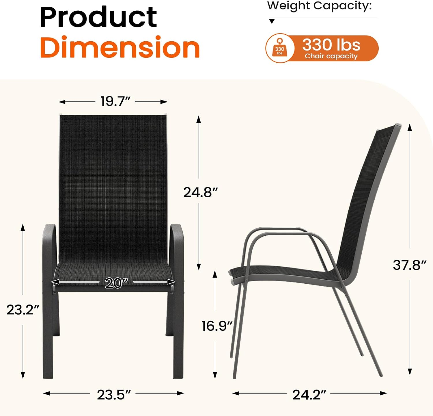 Black Stackable Patio Chairs Set of 4