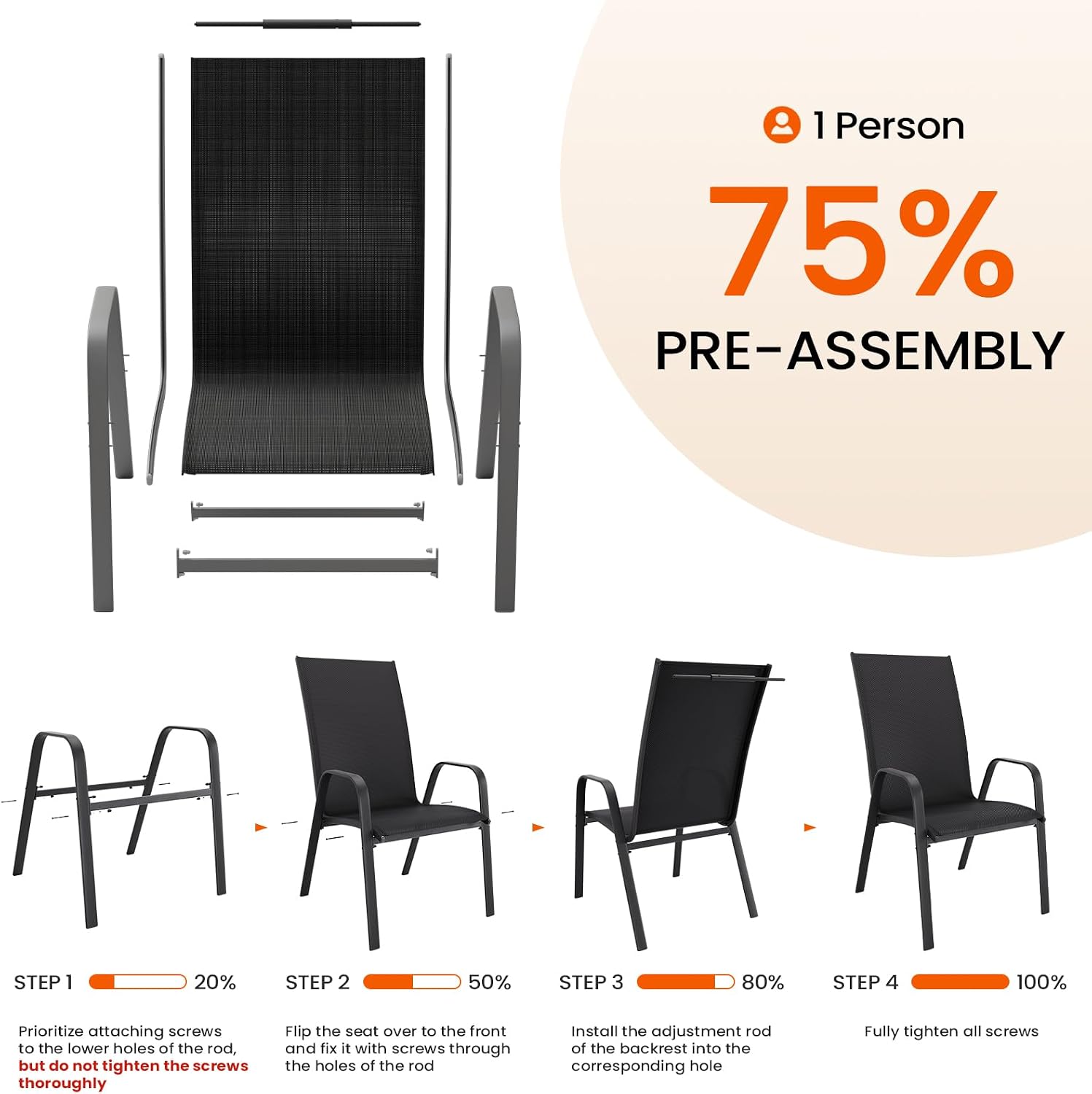 Black Stackable Patio Chairs Set of 4