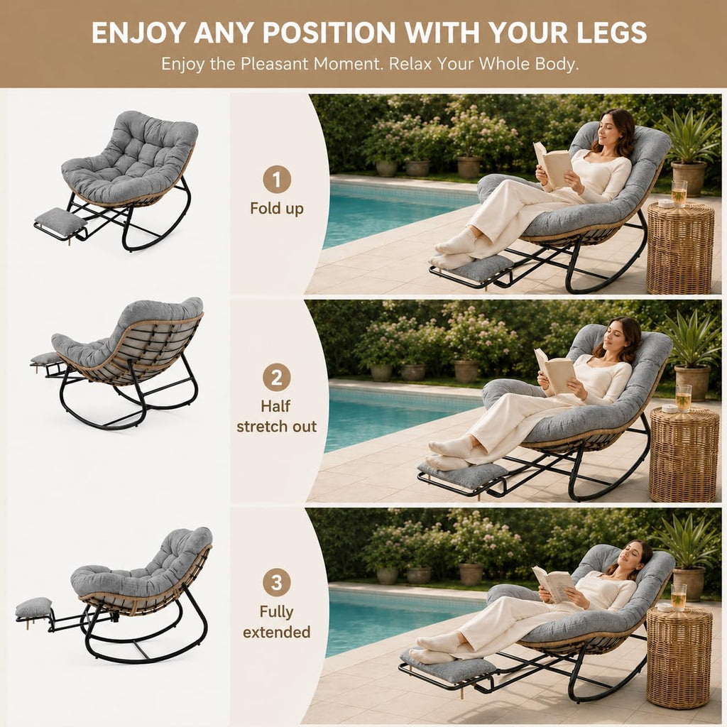 Grey Rocking Chair with Zero-Gravity Foot Rest & Ottoman
