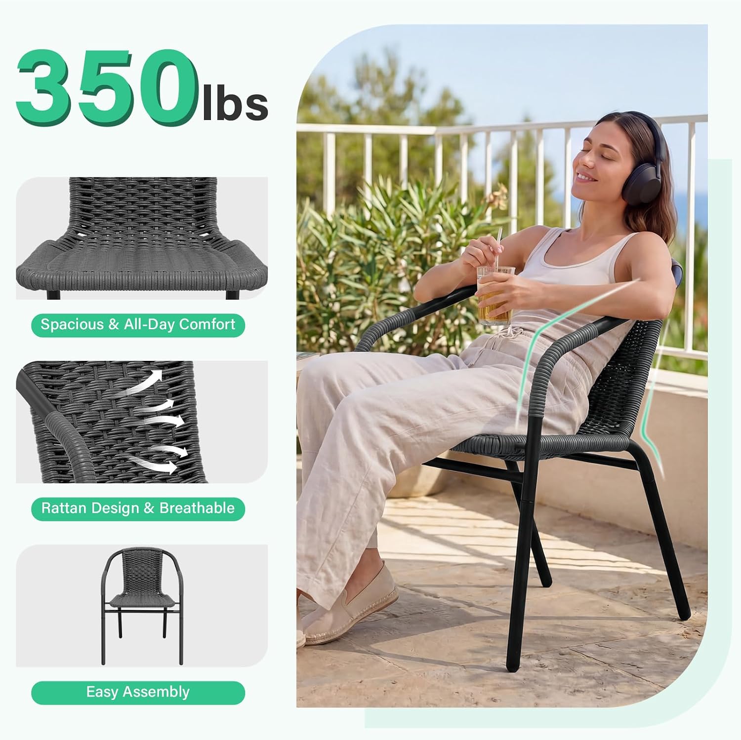 Gray Stackable Patio Chairs Set of 4