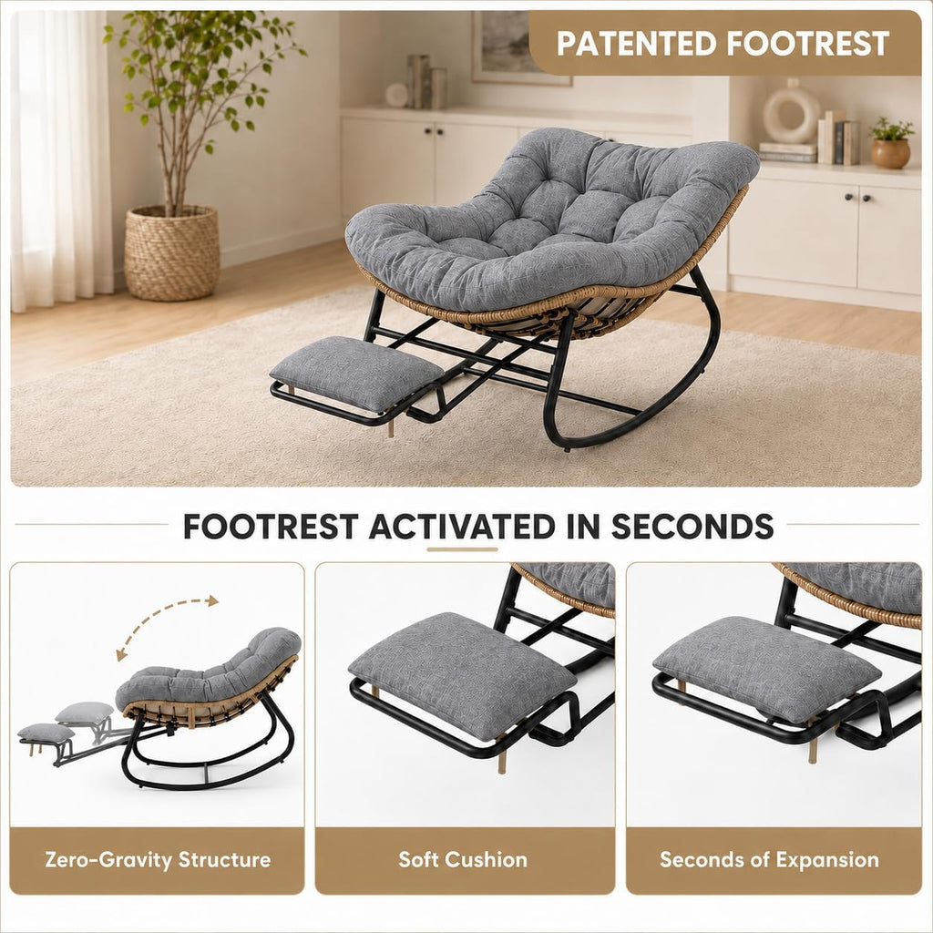 Grey Rocking Chair with Zero-Gravity Foot Rest & Ottoman