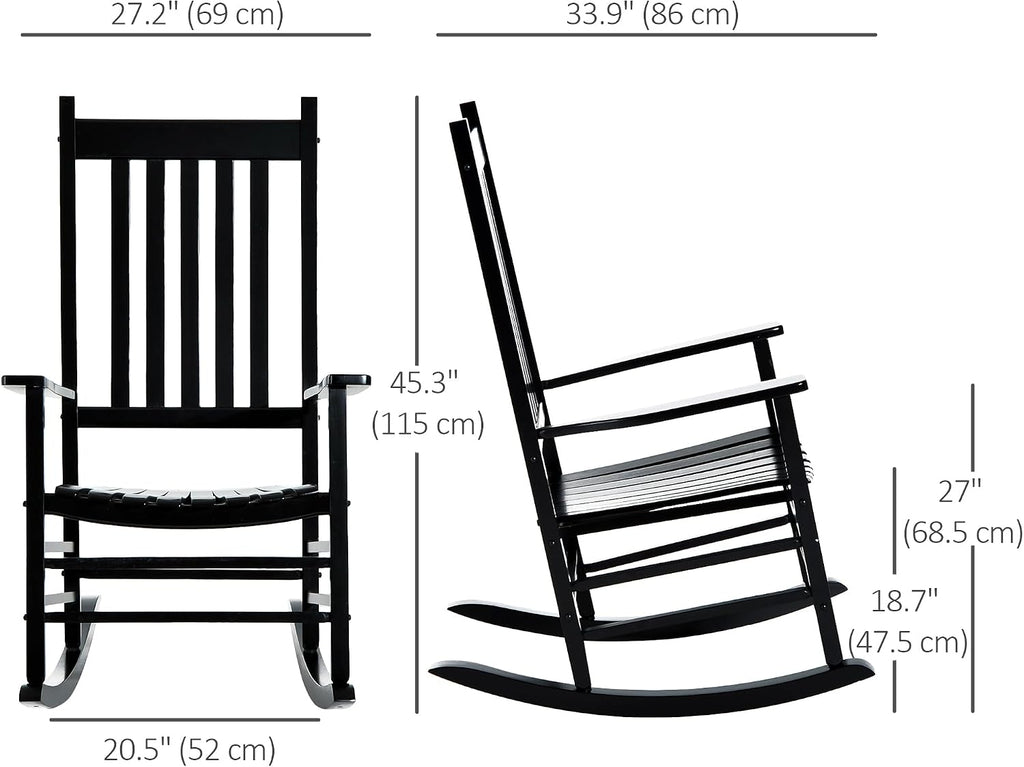 Black Wooden Outdoor Rocking Chair