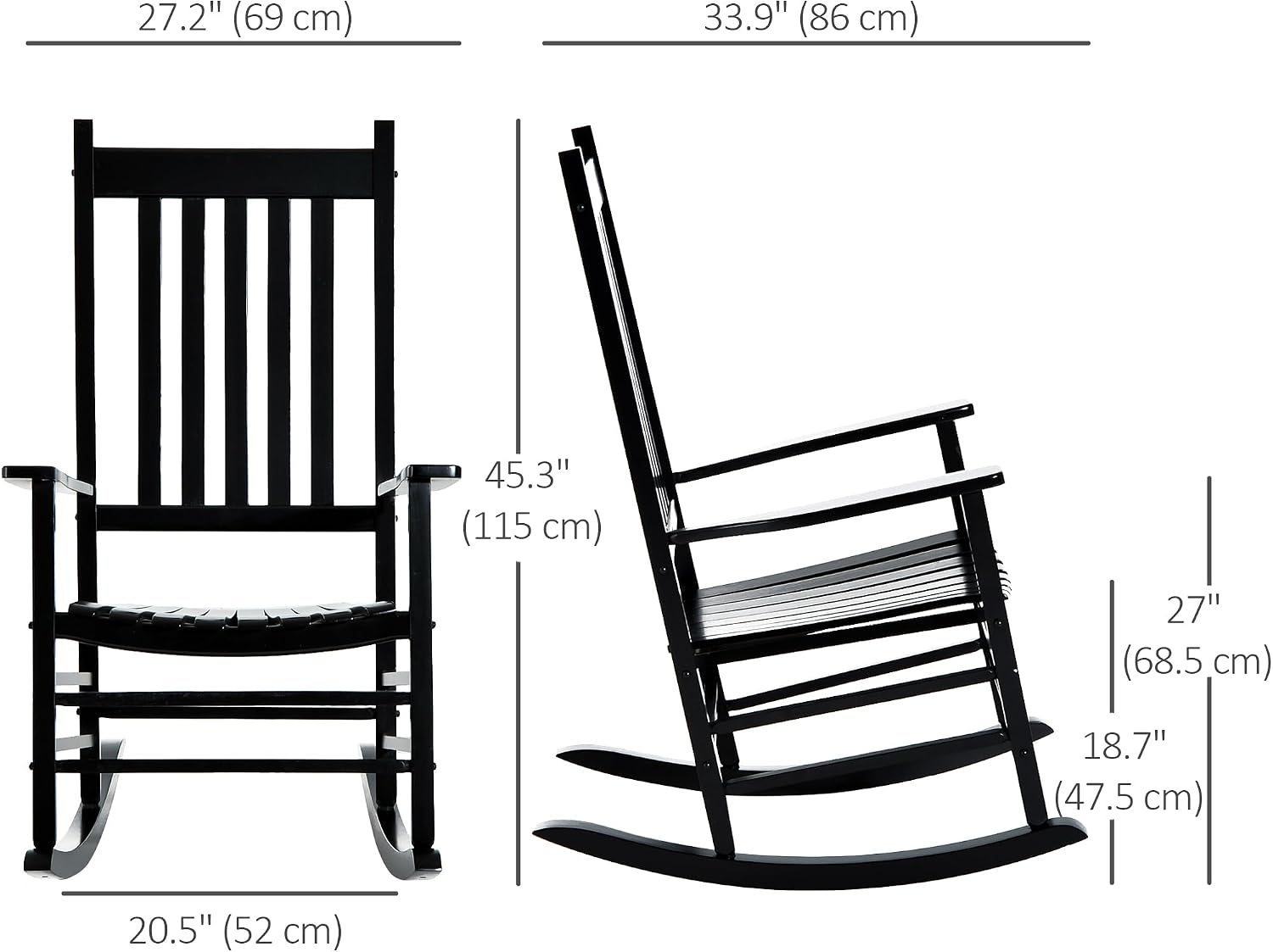Black Wooden Outdoor Rocking Chair
