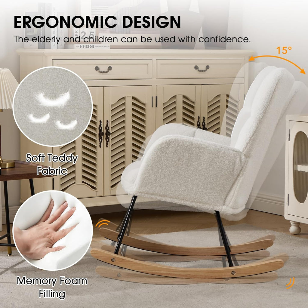 Ivory Teddy Tufted Glider Rocking Chair