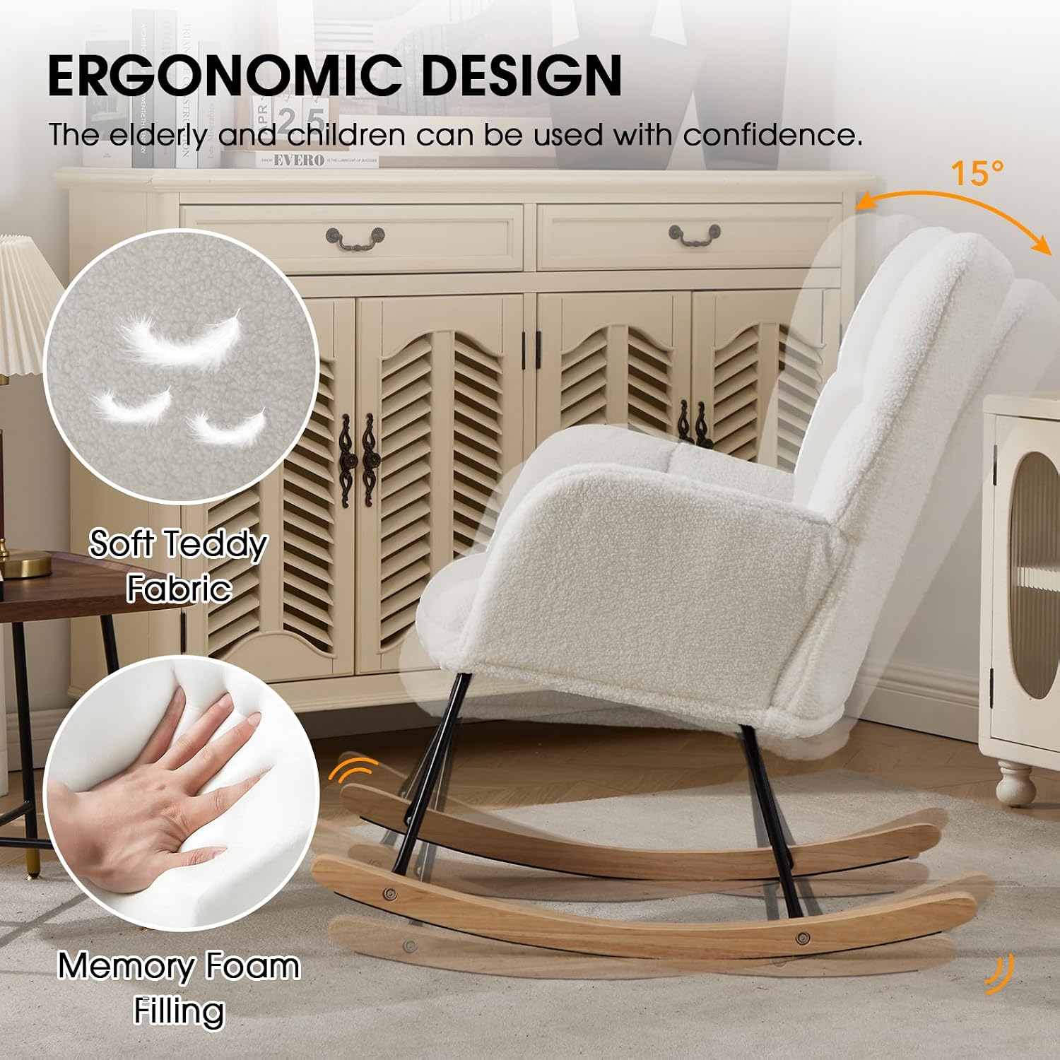 Ivory Teddy Tufted Glider Rocking Chair
