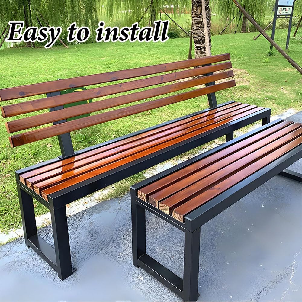 59" Wood Seat Metal Park Bench