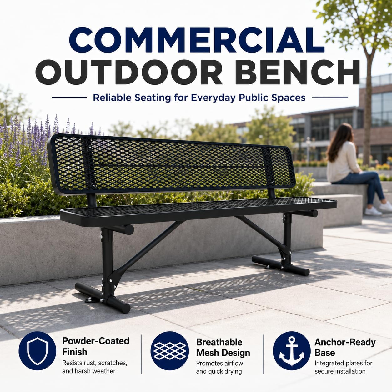 6FT Steel Park Bench with Backrest