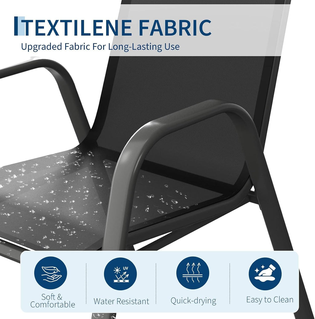 Black Stackable High-Back Patio Chairs Set of 4