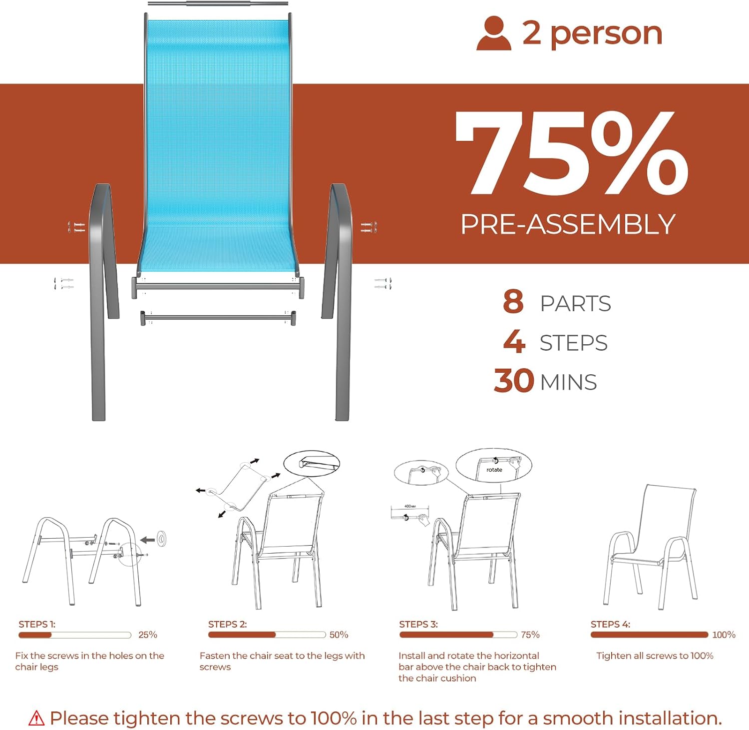 Sky Blue Stackable Patio Chairs Set of 8