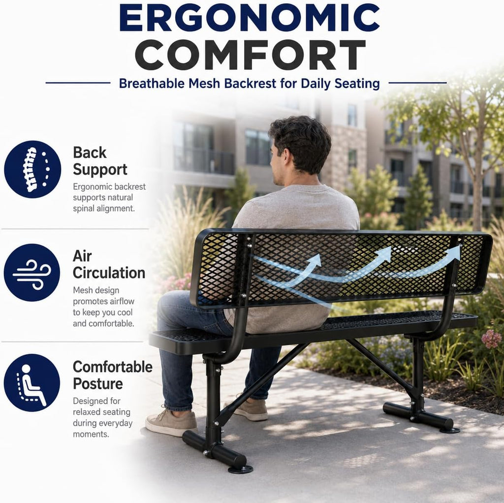 6FT Steel Park Bench with Backrest
