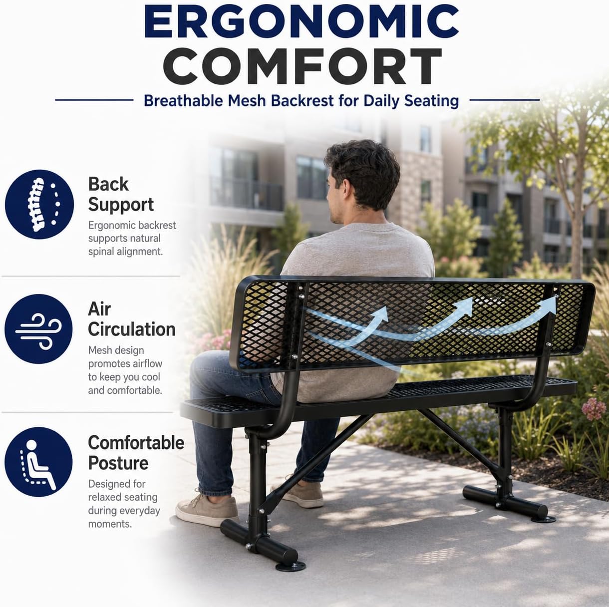 6FT Steel Park Bench with Backrest