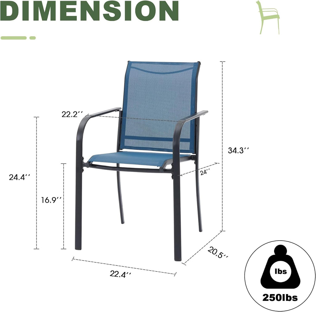 Dark Blue Stackable Patio Chairs Set of 2