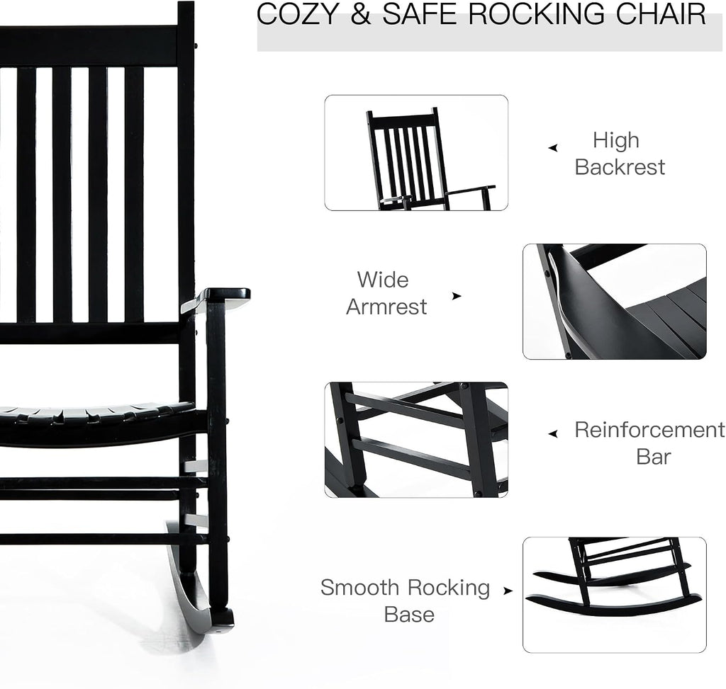 Black Wooden Outdoor Rocking Chair