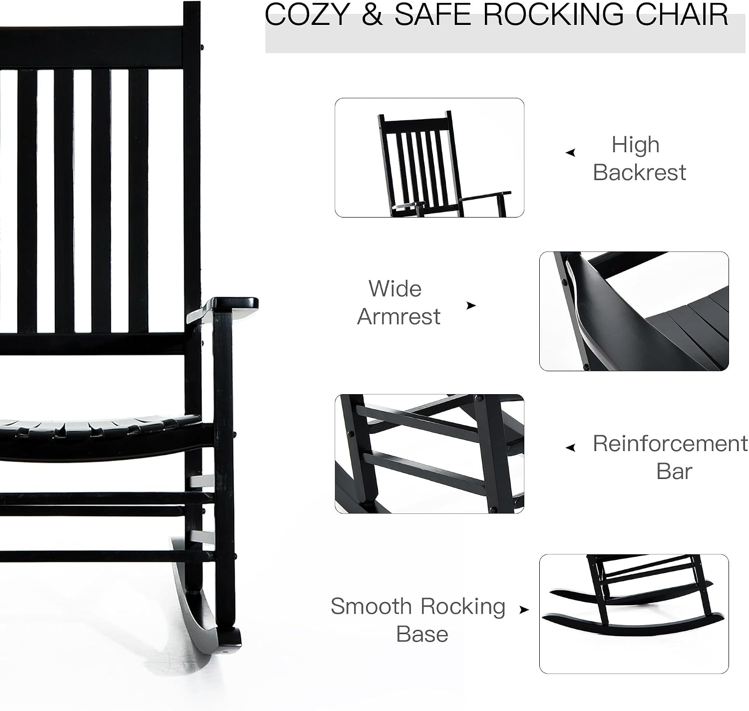 Black Wooden Outdoor Rocking Chair