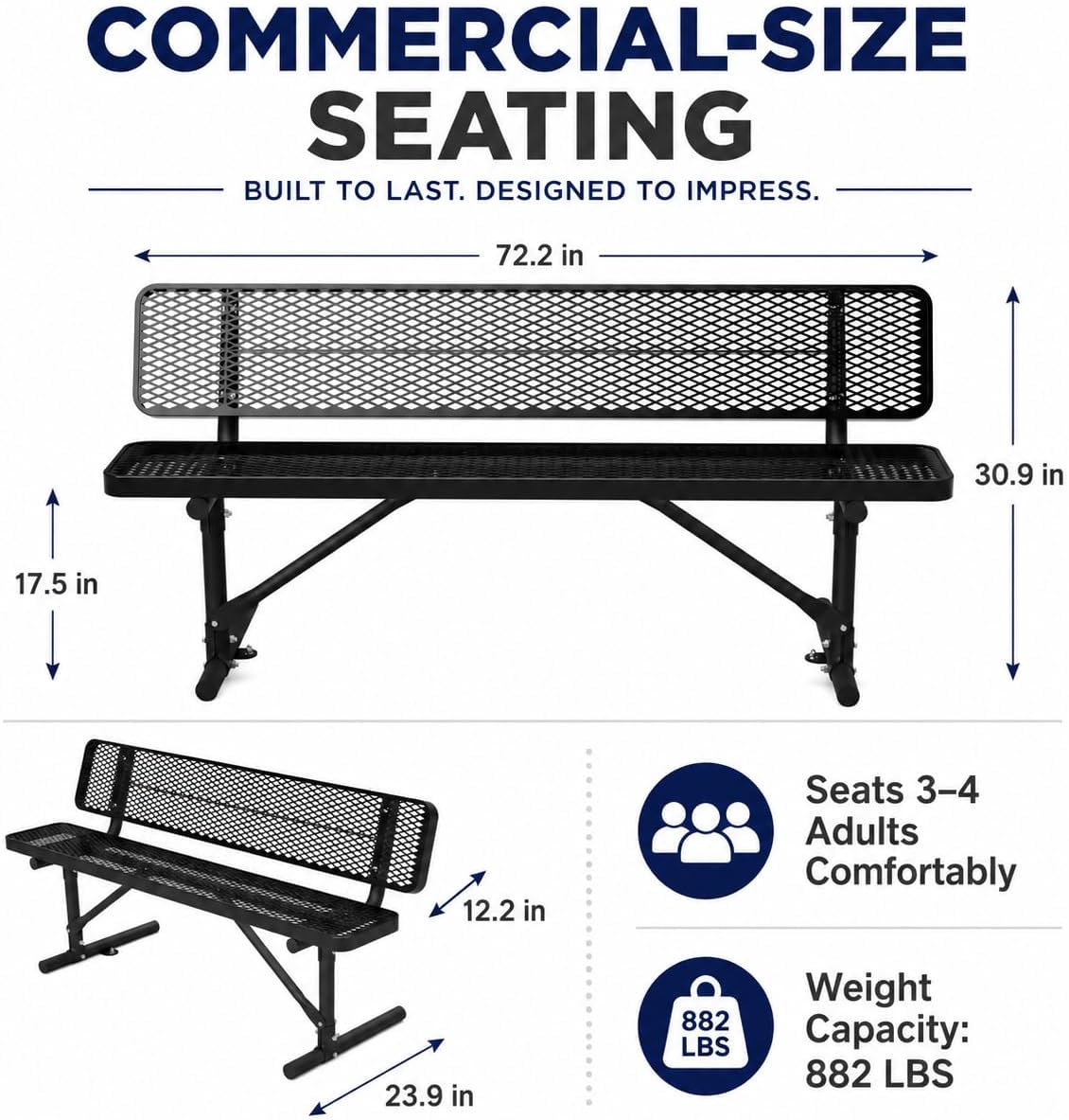 6FT Steel Park Bench with Backrest