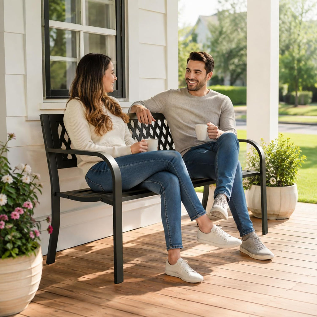 2-Pack Black 47" Heavy Duty Metal Garden Bench