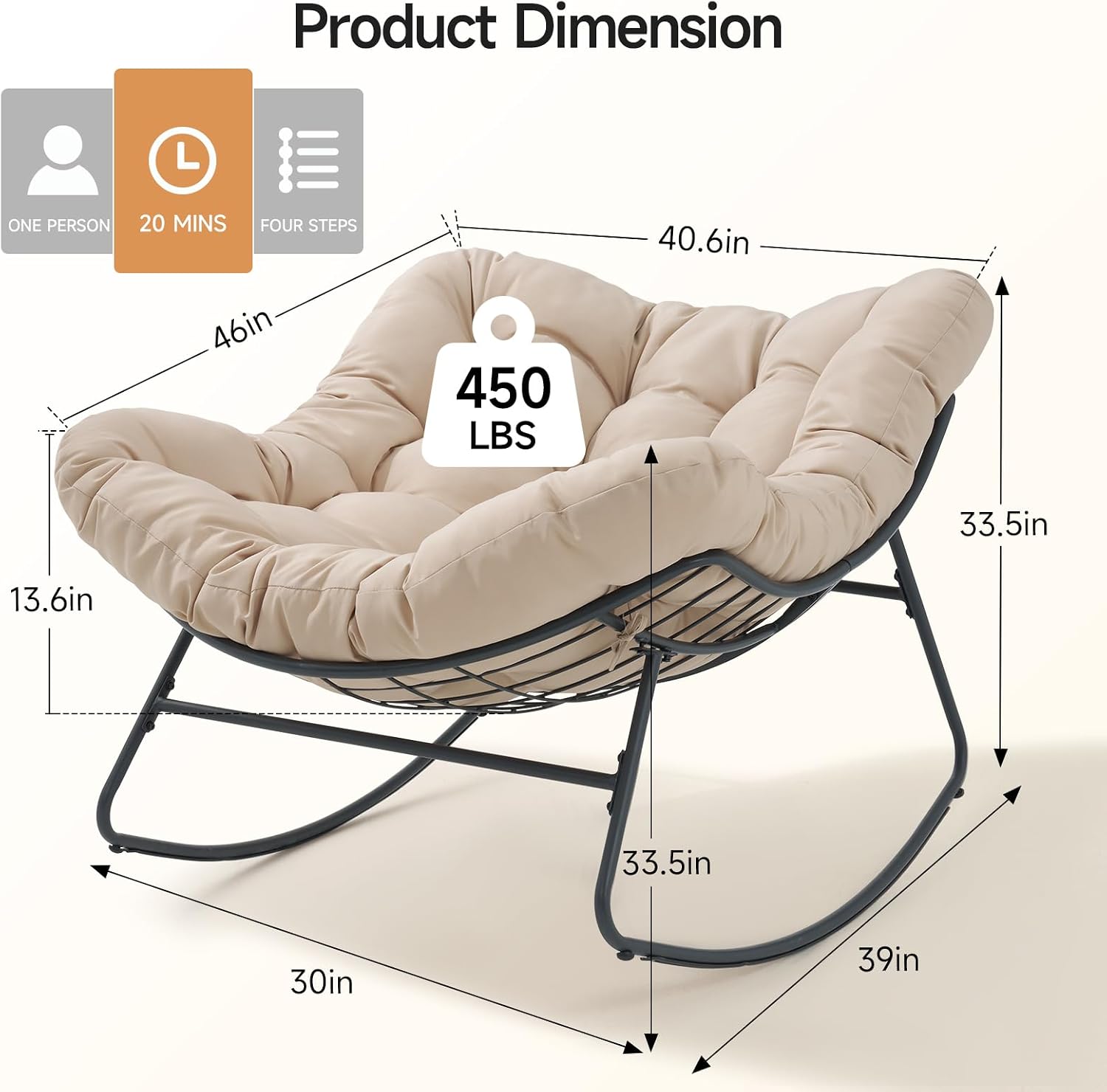 Oversized Rocking Egg Chair with Thick Cushion