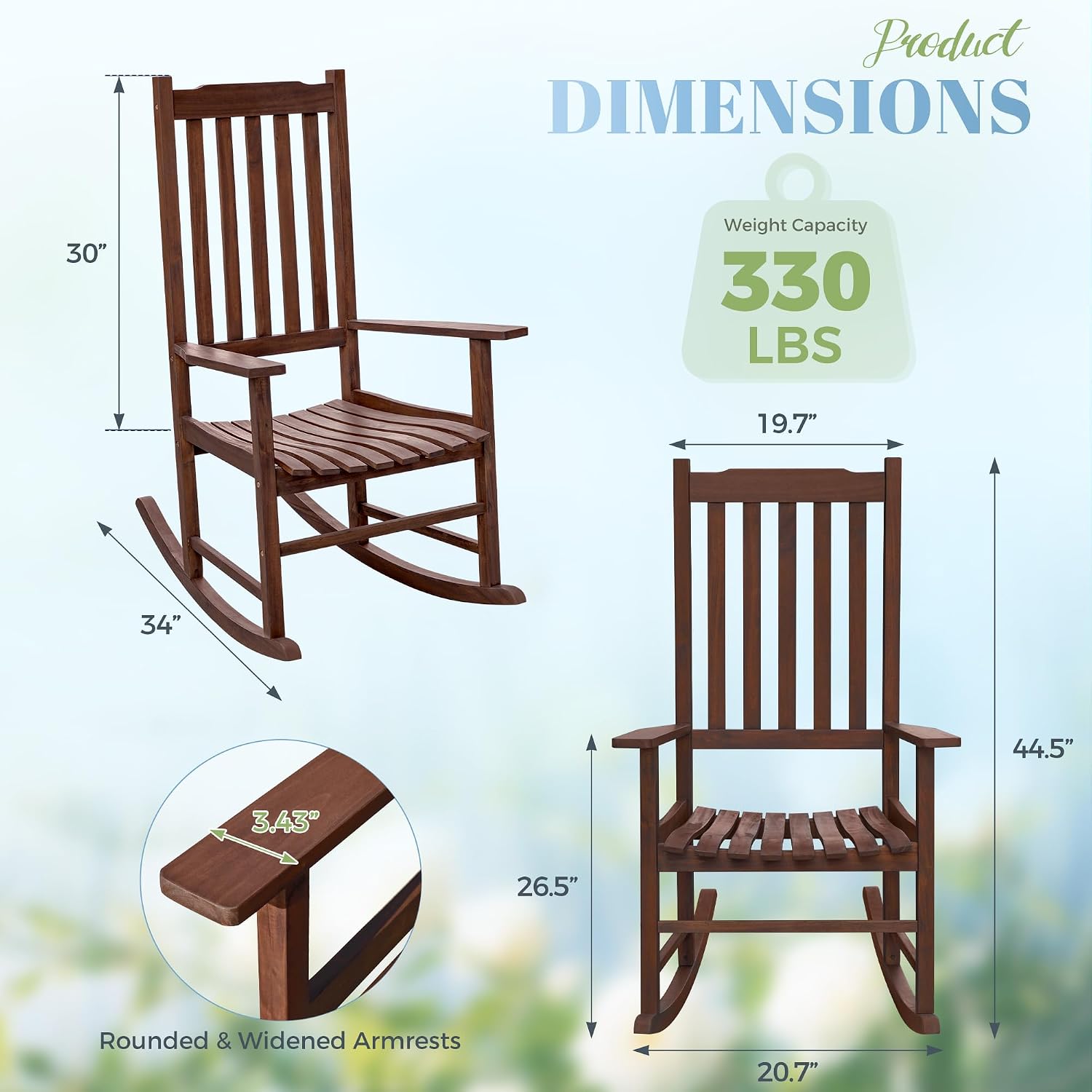 2-Pack Brown Acacia Wood Outdoor Rocking Chairs