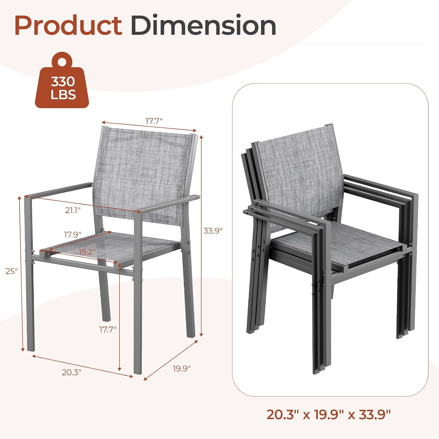 Grey Stackable Patio Chairs Set of 4