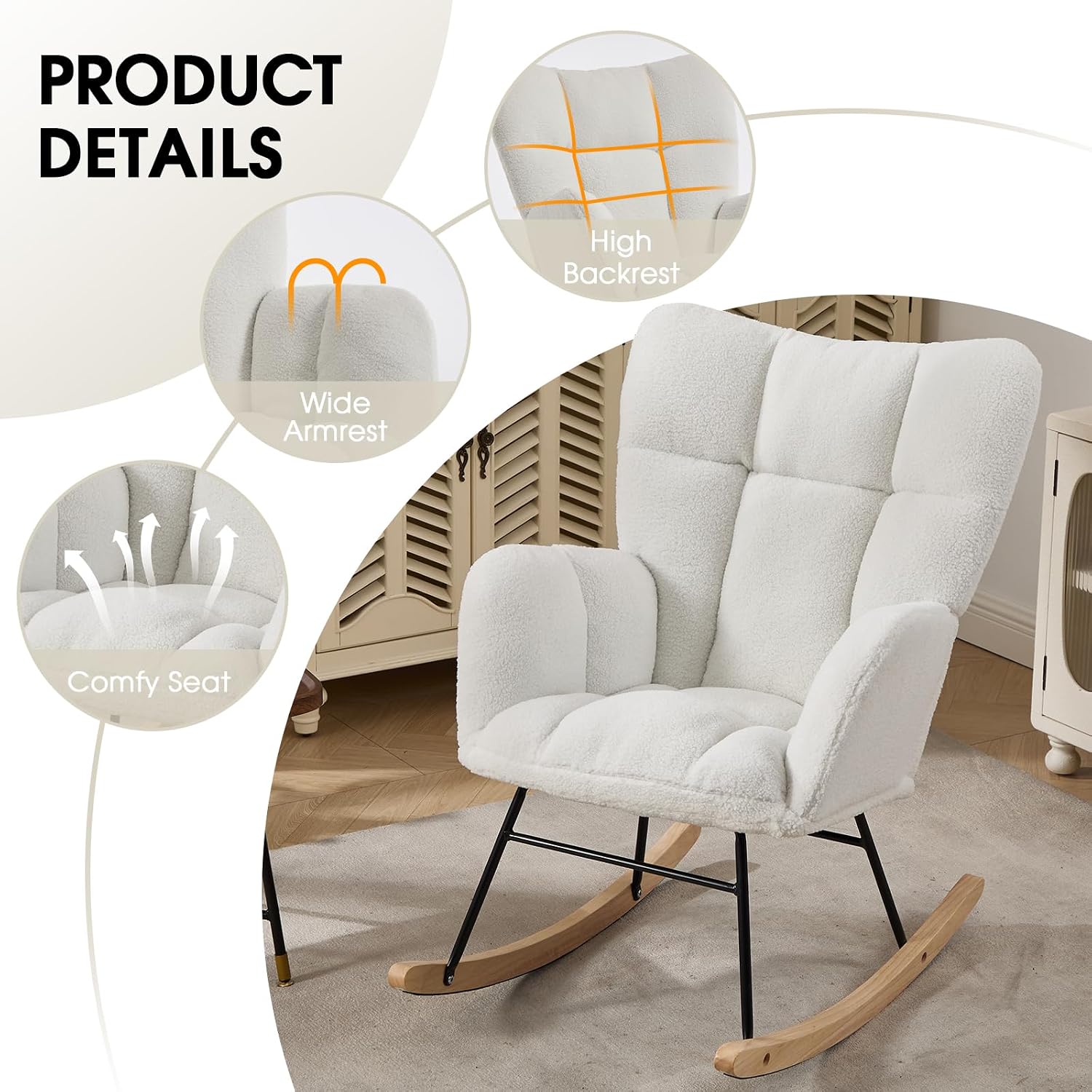 Ivory Teddy Tufted Glider Rocking Chair