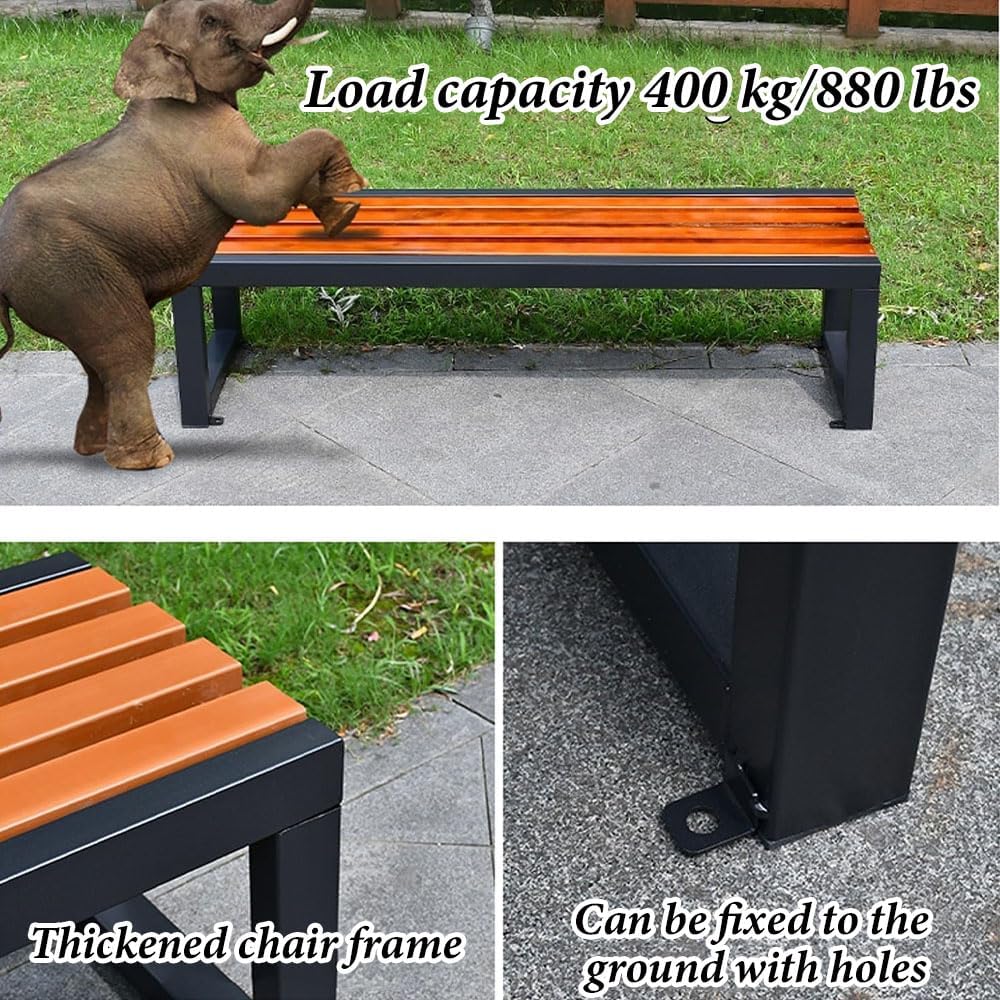 59" Wood Seat Metal Park Bench