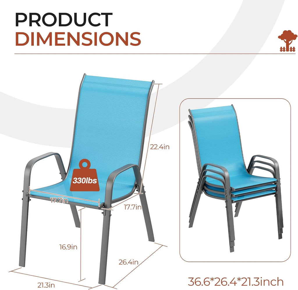 Sky Blue Stackable Patio Chairs Set of 8