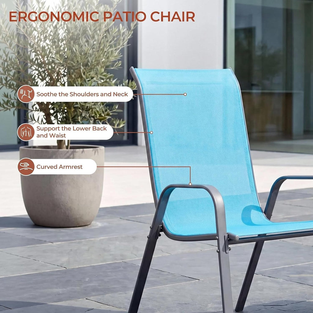Sky Blue Stackable Patio Chairs Set of 8
