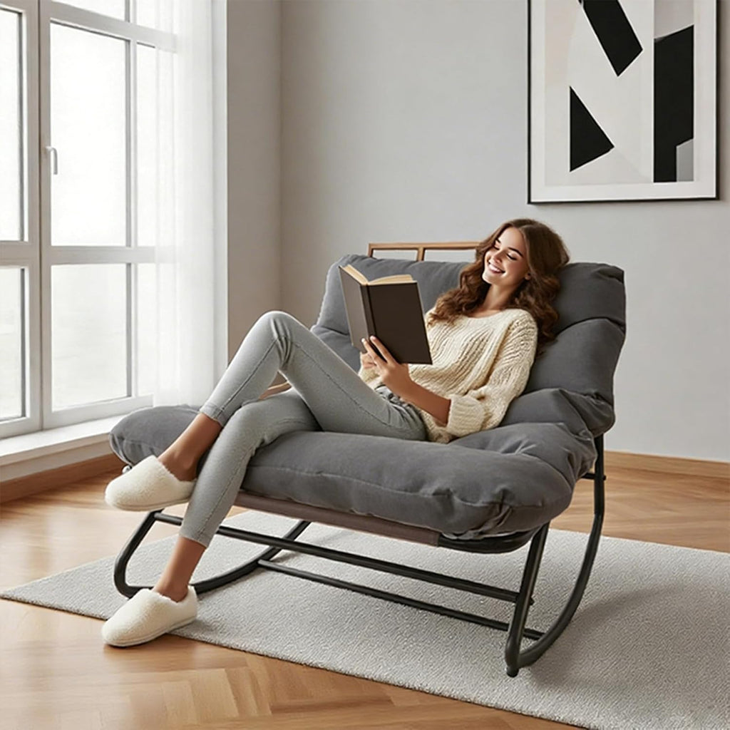 Gray Papasan Rocking Chair with Plush Cushion, 350 Lbs