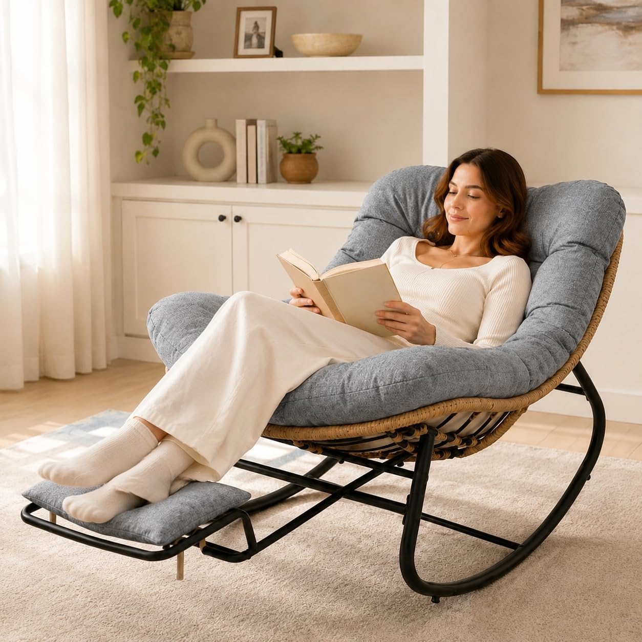 Grey Rocking Chair with Zero-Gravity Foot Rest & Ottoman