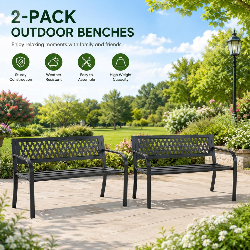 2-Pack Black 47" Heavy Duty Metal Garden Bench