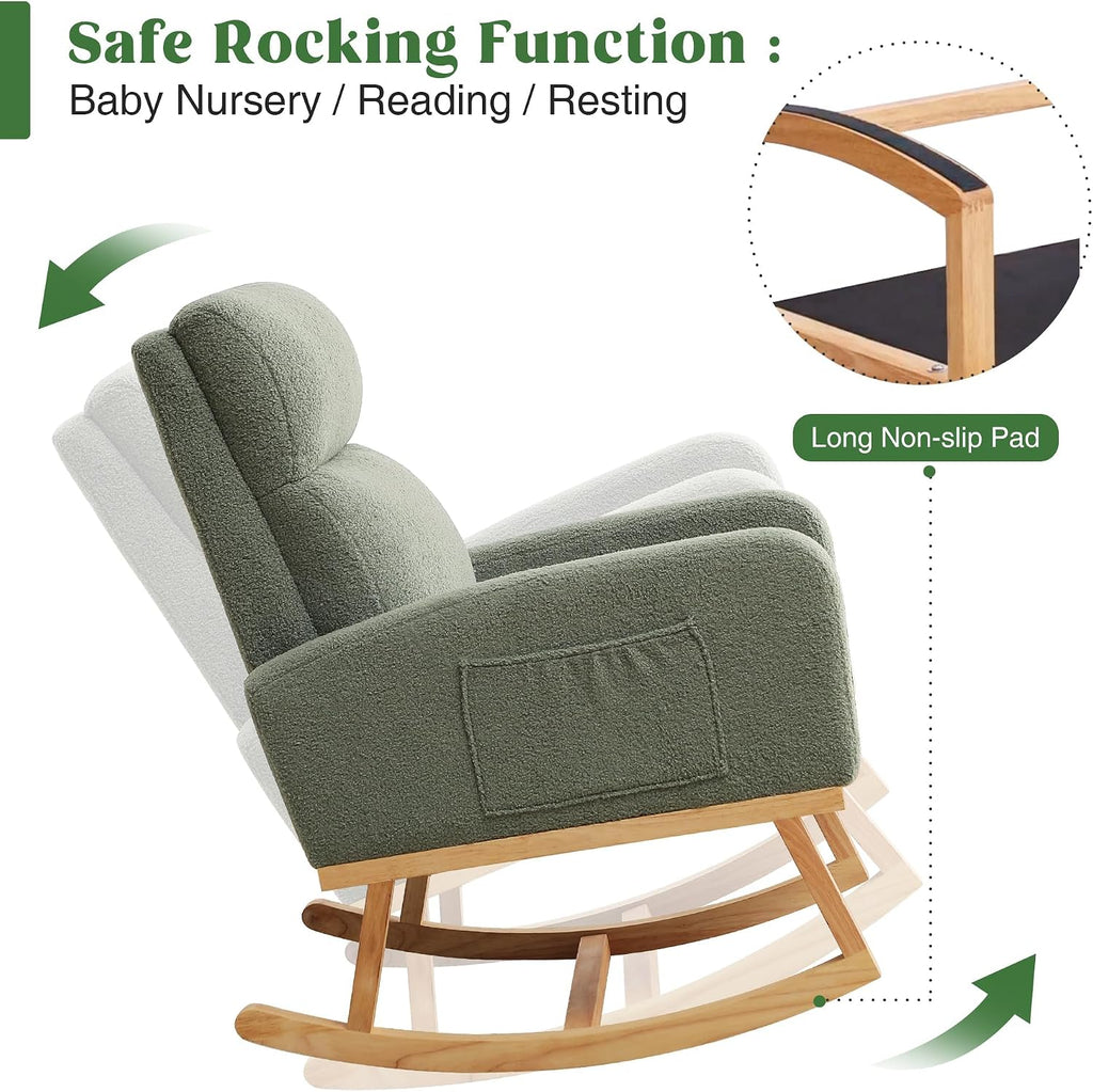 Light Green Boucle Teddy Nursery Rocking Chair
