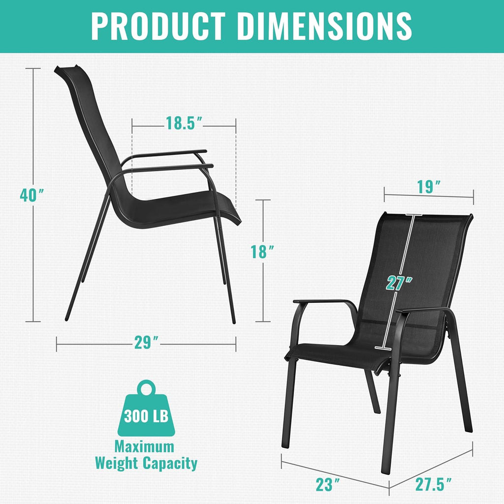 Black Stackable Patio Chairs Set of 2